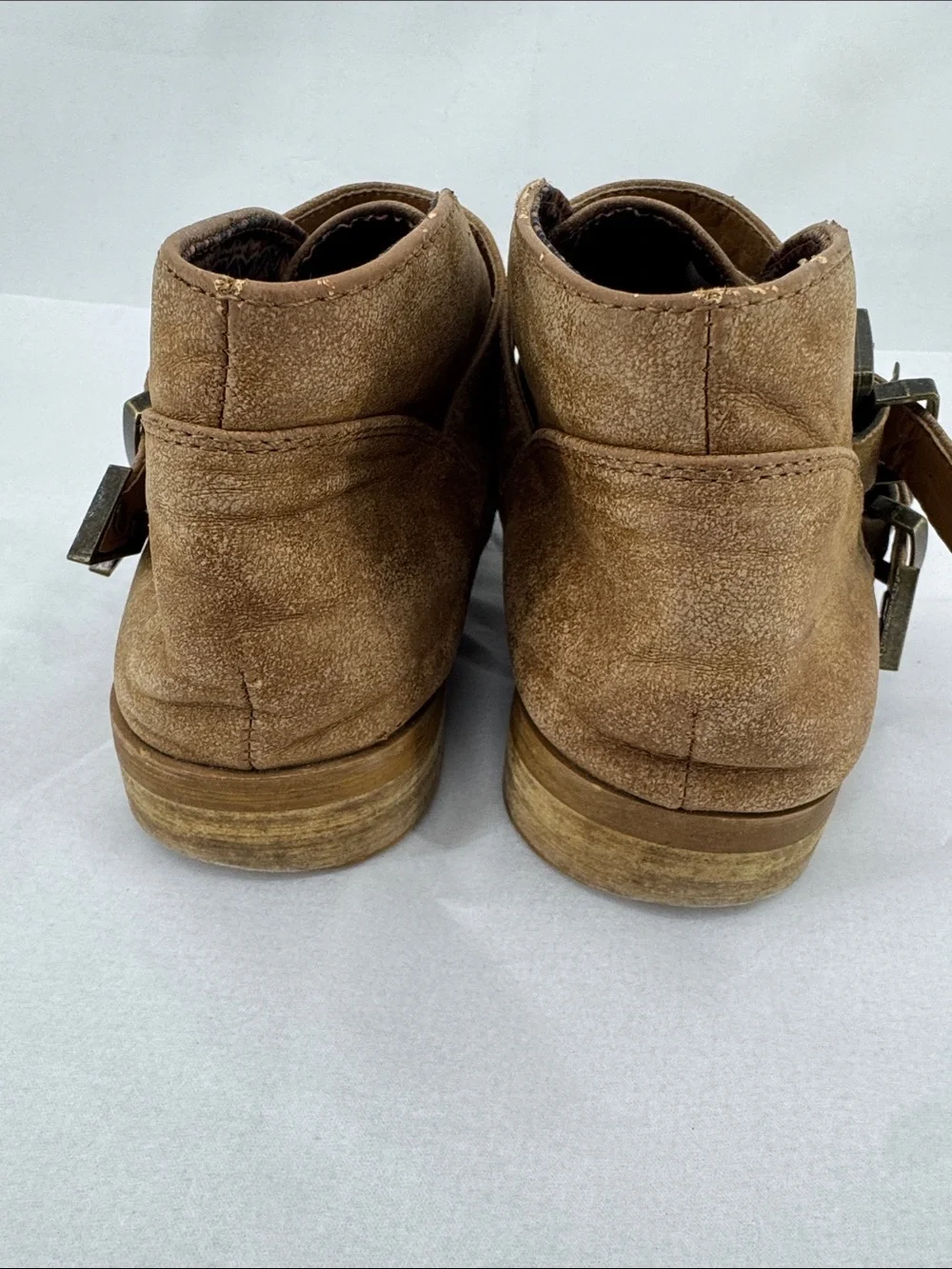 Volcom Womens Getter Tan Leather 2 Buckle Chelsea Ankle Boot Booties, sz 7
